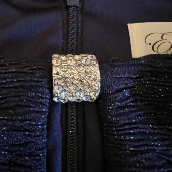 Eliza J NWT Navy Blue Sleeveless Ruched Cutout Keyhole Neck Sparkle Dress Size 4 - Picture 4 of 10